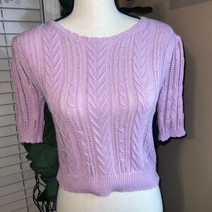 Pastel Lilac Cable Knit Short Sleeve Top